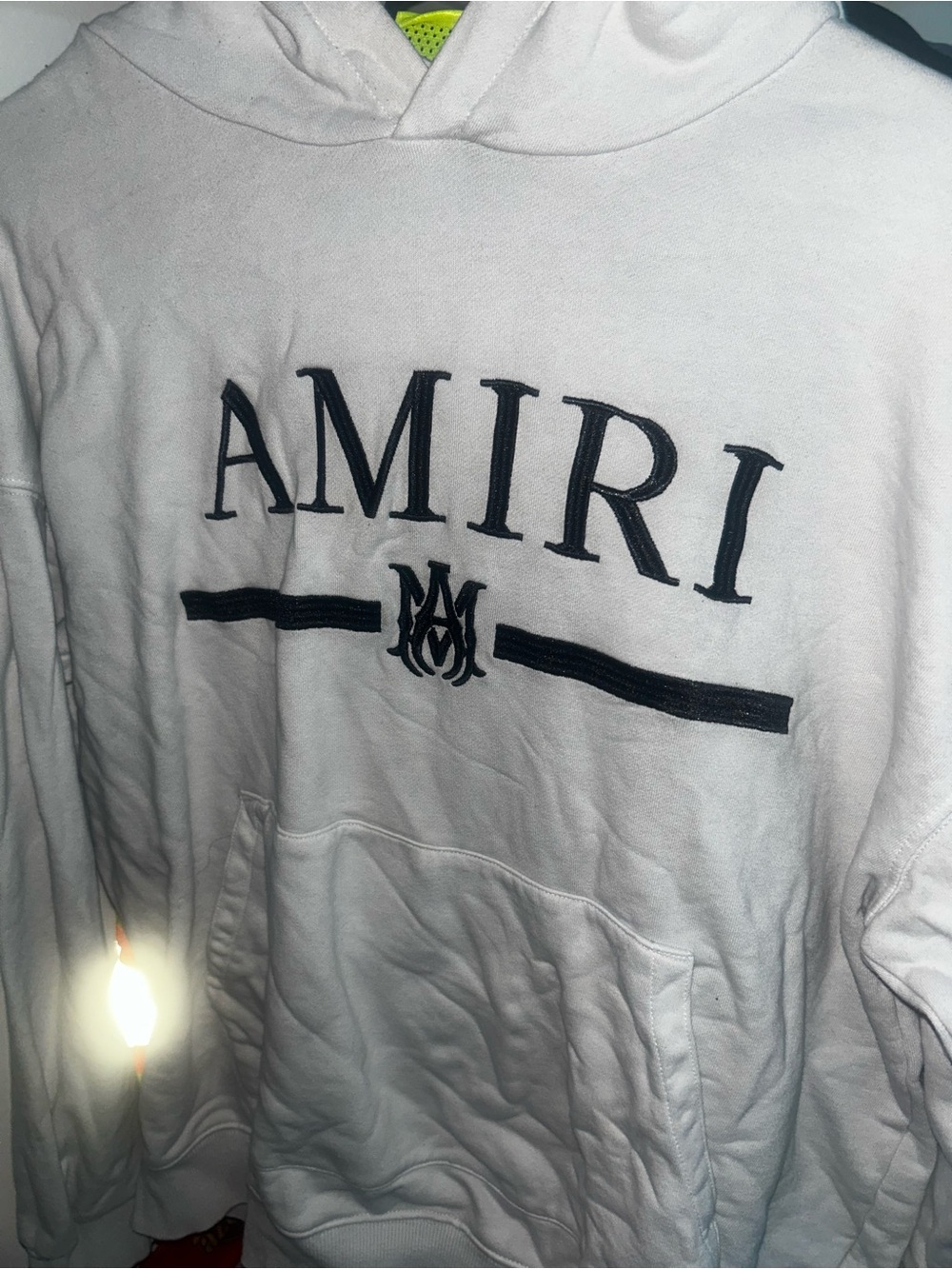AMIRI White Hoodie with Black Logo Embroidery